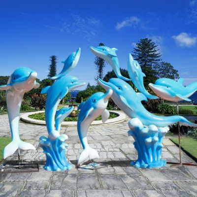 不锈钢广场彩绘海豚雕塑