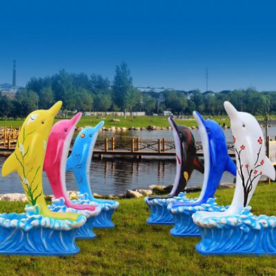 彩绘海豚不锈钢标志雕塑