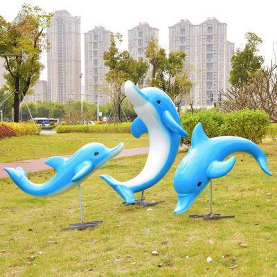 彩绘海豚不锈钢景观雕塑