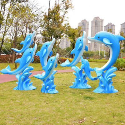 彩绘海豚不锈钢街边雕塑