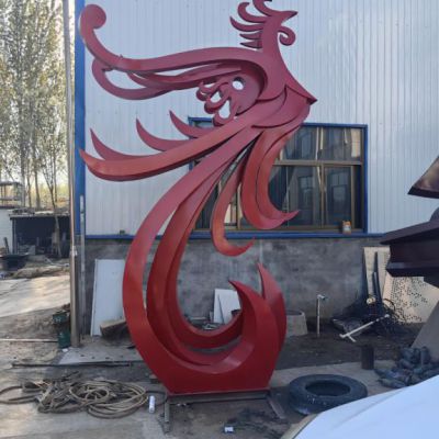 红色凤凰不锈钢公园雕塑