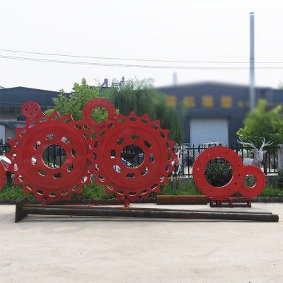不锈钢彩绘齿轮标志雕塑