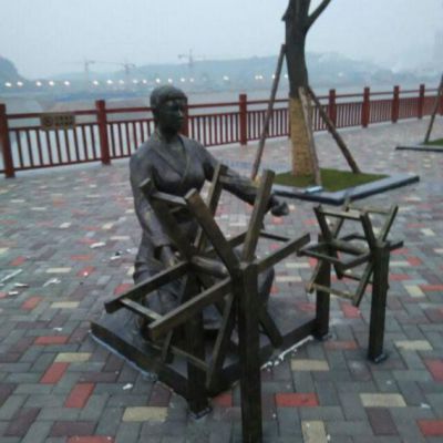 纺织人物小区景观铜雕