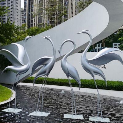 动物仙鹤景区不锈钢雕塑