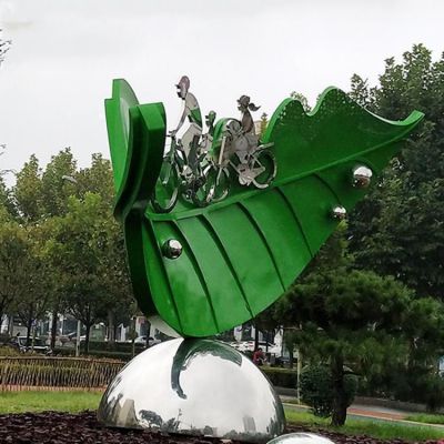 不锈钢绿色树叶户外雕塑　　