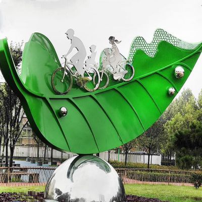 不锈钢绿色树叶公园雕塑