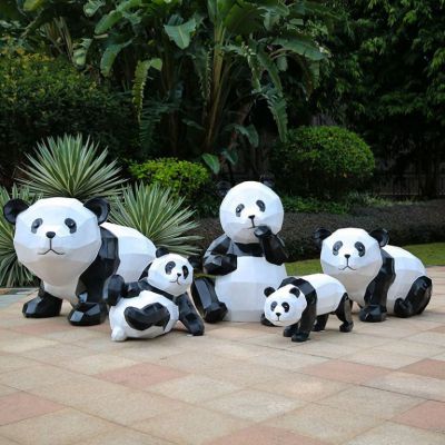 几何熊猫不锈钢抽象雕塑