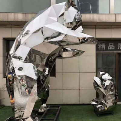 几何熊猫不锈钢动物雕塑