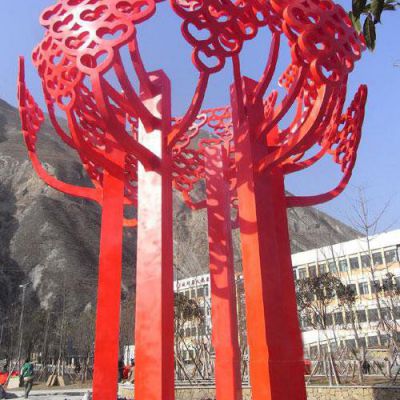 不锈钢红色树叶彩绘雕塑