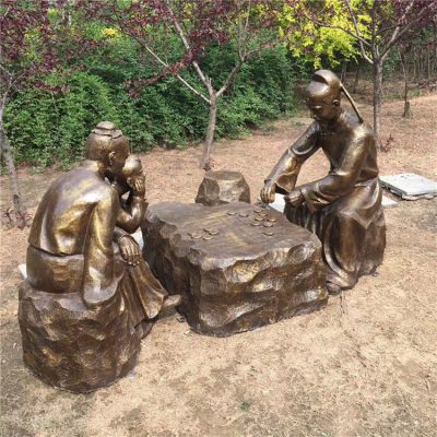 下棋人物路边小品铜雕