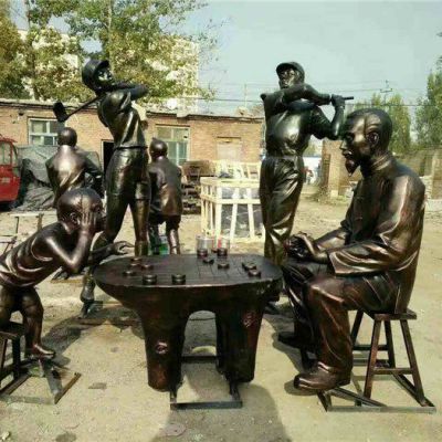 祖孙俩下象棋园林铜雕