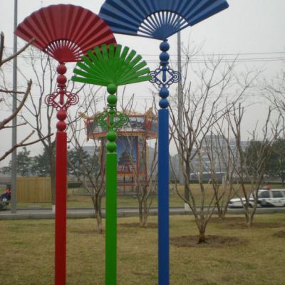 不锈钢彩绘扇子校园雕塑
