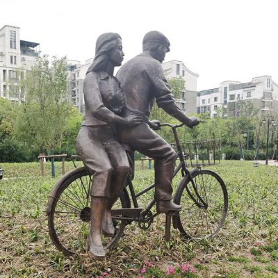 骑自行车人物标志铜雕