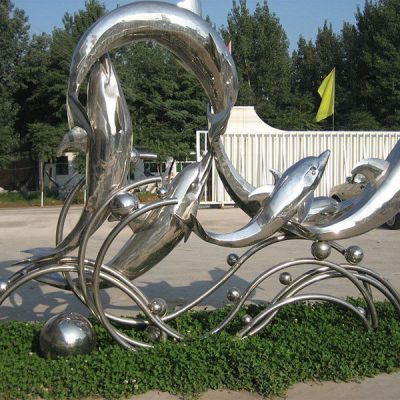 不锈钢几何动物海豚雕塑