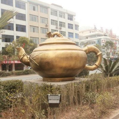 茶壶茶杯商场景观铜雕