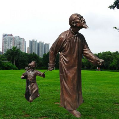 祖孙遛鸟人物景观铜雕
