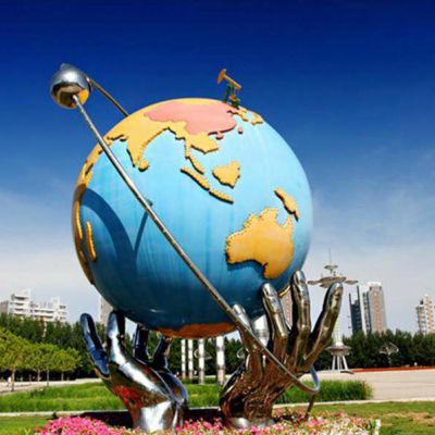 不锈钢抽象地球仪景观雕塑