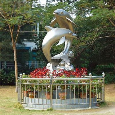 不锈钢镜面海豚标志雕塑