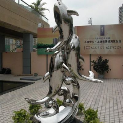 不锈钢海豚动物标志雕塑