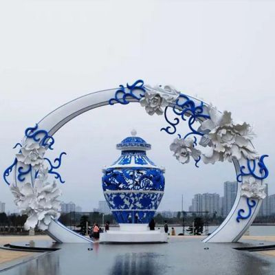 青花瓷不锈钢镂空雕塑