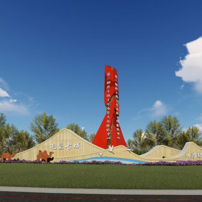 屯垦古城不锈钢地标建筑精神堡垒雕塑