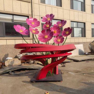 彩绘花朵雕塑不锈钢广场景观摆件