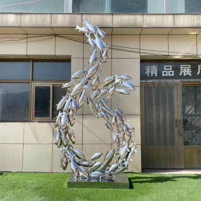 小区不锈钢鱼群雕塑 