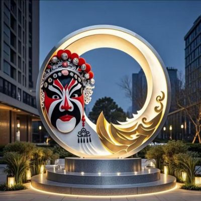 国风月亮圆环不锈钢景观雕塑