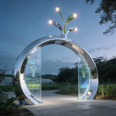 镜面不锈钢农业园拱门雕塑