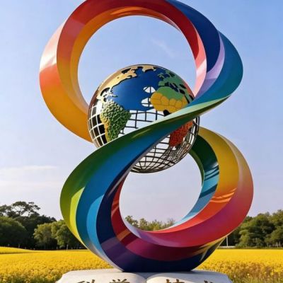 七彩飘带镂空球雕塑