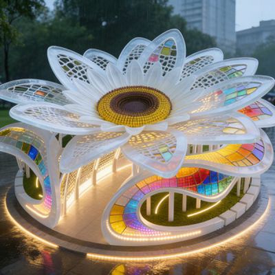 花朵廊架雕塑 不锈钢景观雕塑厂家