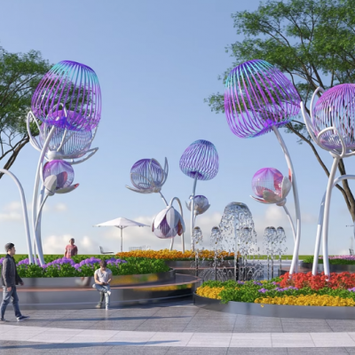 网红打卡 不锈钢花朵雕塑